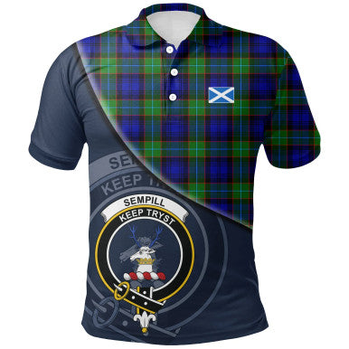Scottish Sempill Modern Clan Crest Tartan Polo Shirt - Bend Style Front Side Tartan Plaid