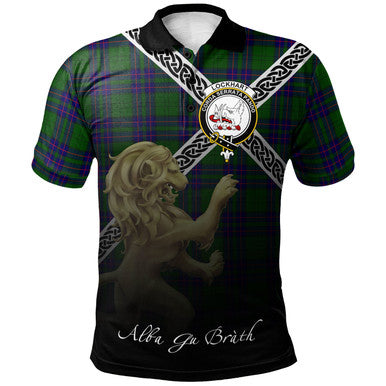 Scottish Lockhart Modern Clan Crest Tartan Polo Shirt - Celtic with Scotland Lion Front Side Tartan Plaid