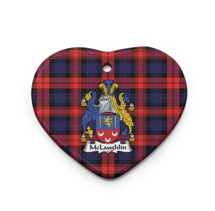 Scottish McLaughlin Clan Crest Tartan Ceramic Ornament Heart Shape Tartan Plaid