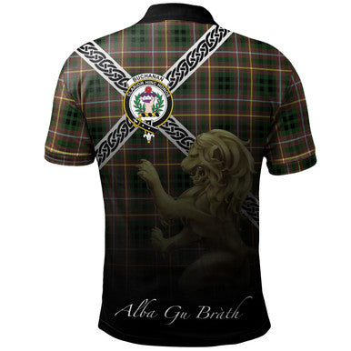 Scottish Buchanan Hunting Clan Crest Tartan Polo Shirt - Celtic with Scotland Lion Back Side Tartan Plaid