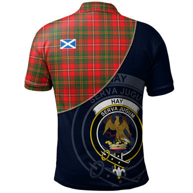 Scottish Hay Modern Clan Crest Tartan Polo Shirt - Bend Style Back Side Tartan Plaid