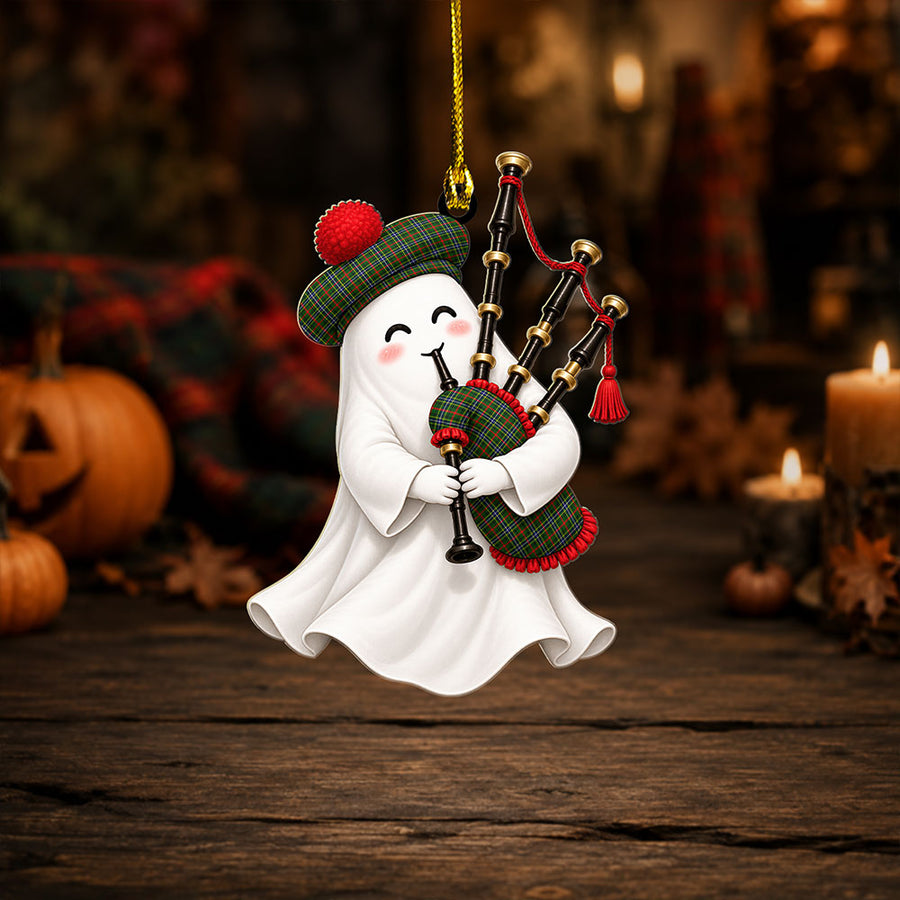 Scottish Bisset Tartan Ornament Highland Spirit Tartan Ghost Bagpipe Halloween