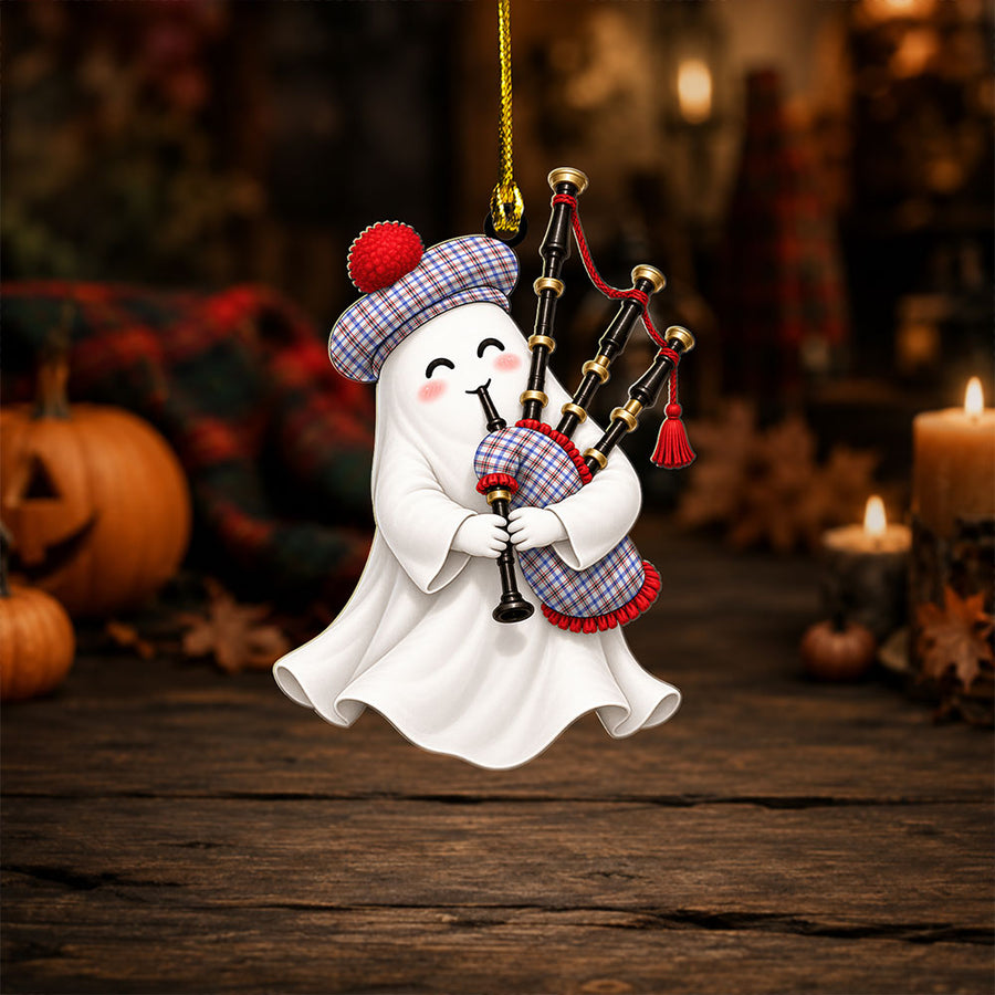 Scottish Boswell Modern Tartan Ornament Highland Spirit Tartan Ghost Bagpipe Halloween
