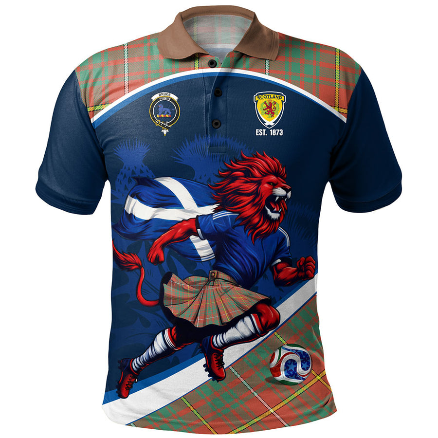 Scottish Bruce Ancient Clan Badge Tartan Polo Shirt Scotland Lion Brave Highland Spirit