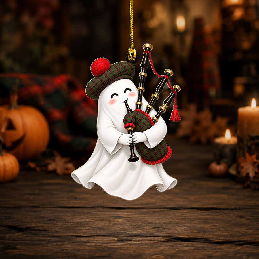 Scottish Buchan Modern Tartan Ornament Highland Spirit Tartan Ghost Bagpipe Halloween