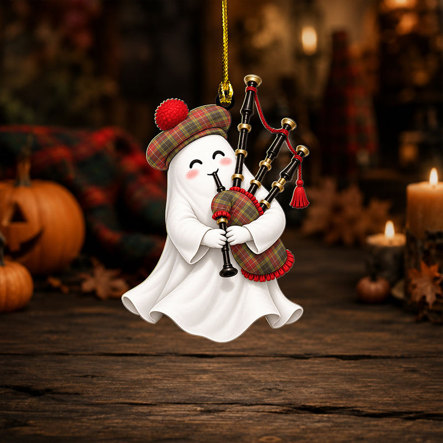 Scottish Buchanan Old Set Weathered Tartan Ornament Highland Spirit Tartan Ghost Bagpipe Halloween
