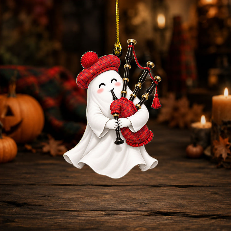 Scottish Burnett Modern Tartan Ornament Highland Spirit Tartan Ghost Bagpipe Halloween