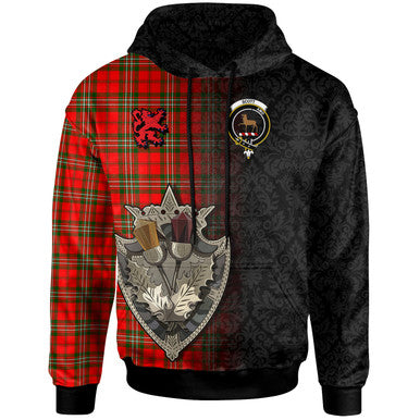 Scottish Scott Clan Crest Tartan Hoodie - Half Thistle Flowers Celtic Design Front Side Tartan Plaid