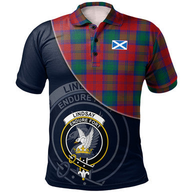 Scottish Lindsay Modern Clan Crest Tartan Polo Shirt - Bend Style Front Side Tartan Plaid