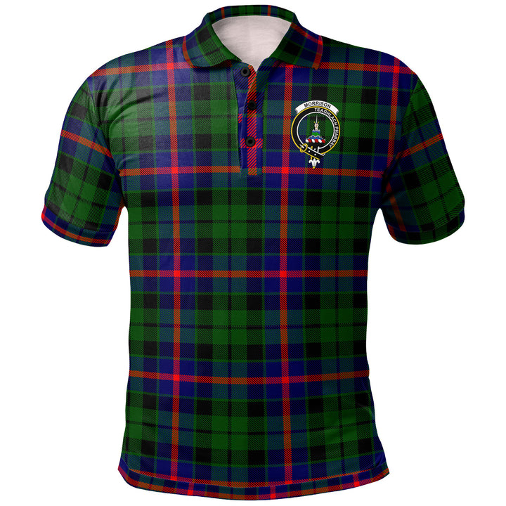 Scottish Morrison Clan Crest Tartan Polo Shirt Front Side Tartan Plaid