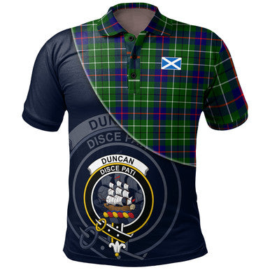 Scottish Duncan Modern Clan Crest Tartan Polo Shirt - Bend Style Front Side Tartan Plaid