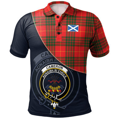 Scottish Cameron Modern Clan Crest Tartan Polo Shirt - Bend Style Front Side Tartan Plaid
