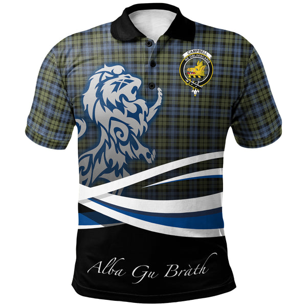 Scottish Campbell Faded Clan Crest Tartan Polo Shirt - Scotland Lion