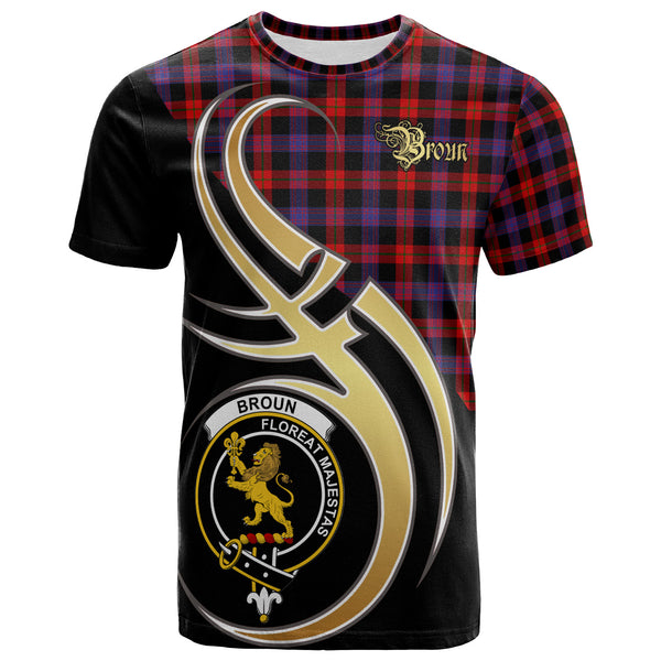 Scottish Broun Modern Clan Crest Tartan T-Shirt Believe in Me