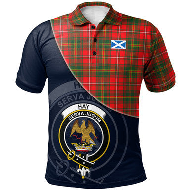 Scottish Hay Modern Clan Crest Tartan Polo Shirt - Bend Style Front Side Tartan Plaid