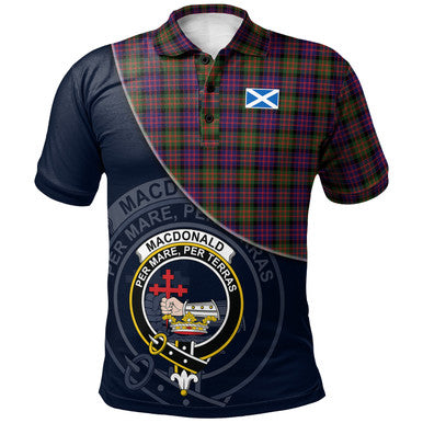 Scottish MacDonald Modern Clan Crest Tartan Polo Shirt - Bend Style Front Side Tartan Plaid