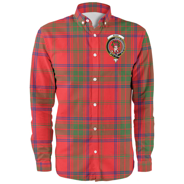 Scottish Ross Clan Crest Tartan Long Sleeve Shirt Front Side Tartan Plaid