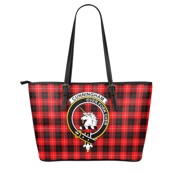 Scottish Cunningham Clan Crest Tartan Leather Tote