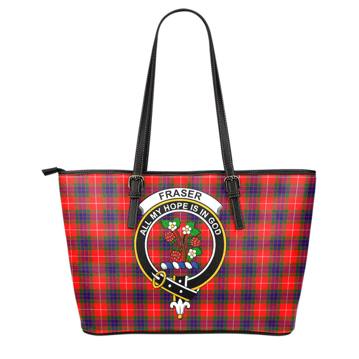 Scottish Fraser Clan Crest Tartan Leather Tote Tartan Plaid
