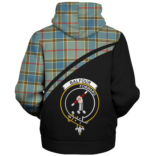 Scottish Balfour Clan Crest Tartan Curve Sherpa Hoodie Front Side Tartan Plaid