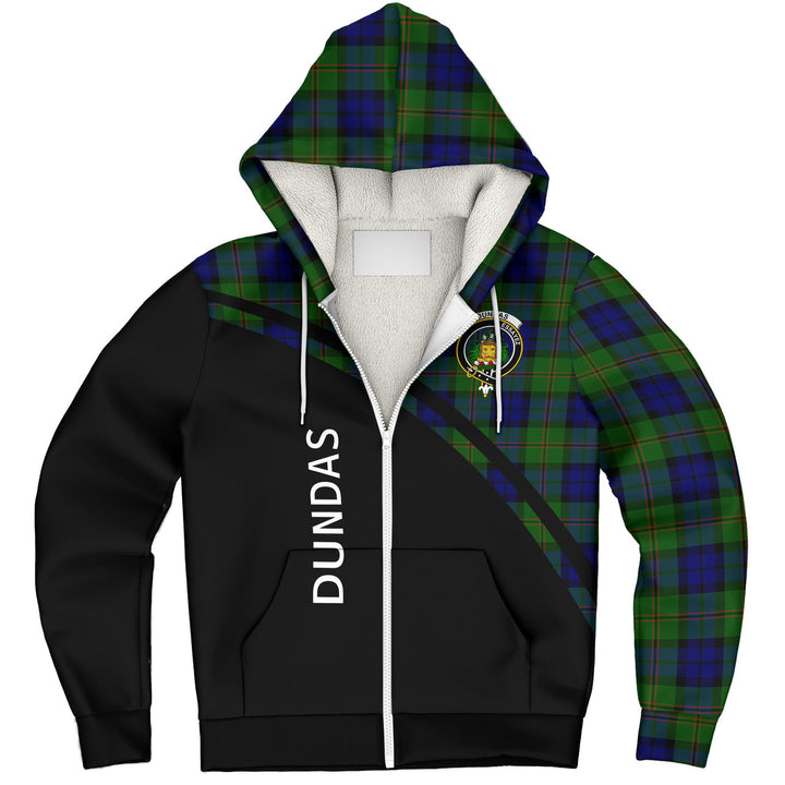 Scottish Dundas Clan Crest Tartan Curve Sherpa Hoodie 3