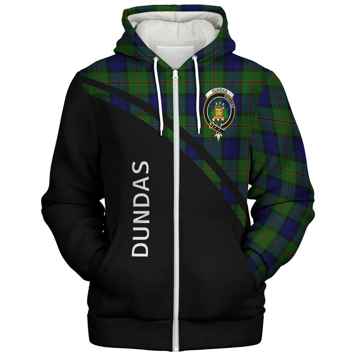 Scottish Dundas Clan Crest Tartan Curve Sherpa Hoodie 2