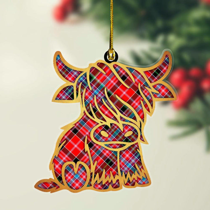 Scottish Aberdeen District Clan Tartan Highland Cow Ornament Tartan Plaid