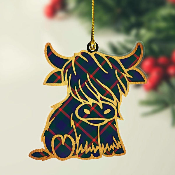 Scottish Agnew Modern Clan Tartan Highland Cow Ornament Tartan Plaid