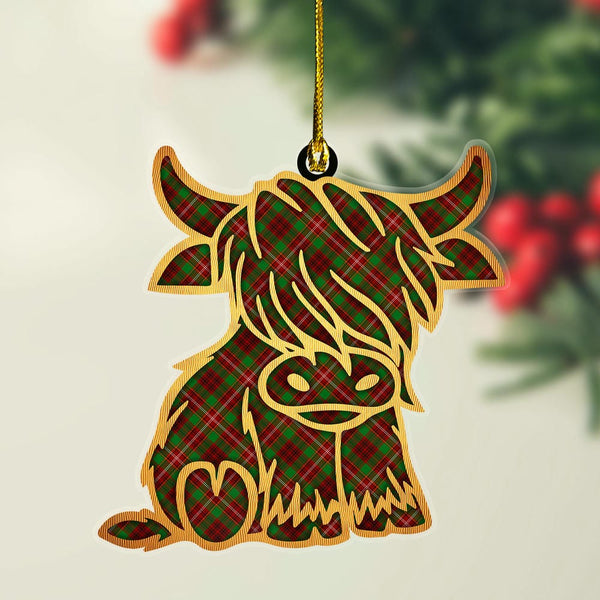 Scottish Ainslie Clan Tartan Highland Cow Ornament Tartan Plaid