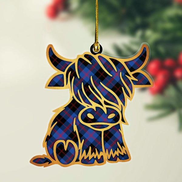 Scottish Angus Modern Clan Tartan Highland Cow Ornament Tartan Plaid