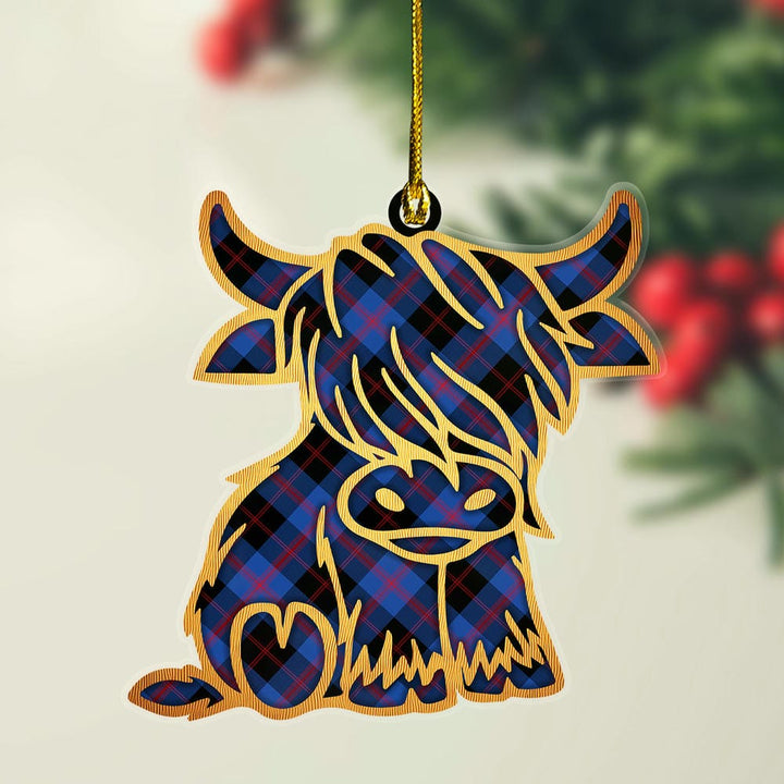 Scottish Angus Modern Clan Tartan Highland Cow Ornament Tartan Plaid