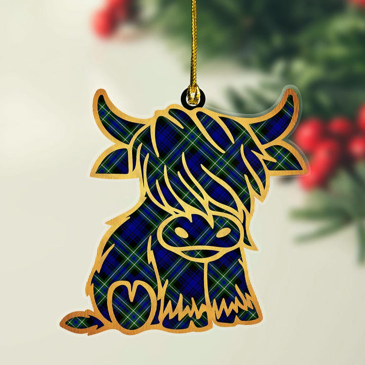 Scottish Arbuthnot Modern Clan Tartan Highland Cow Ornament Tartan Plaid