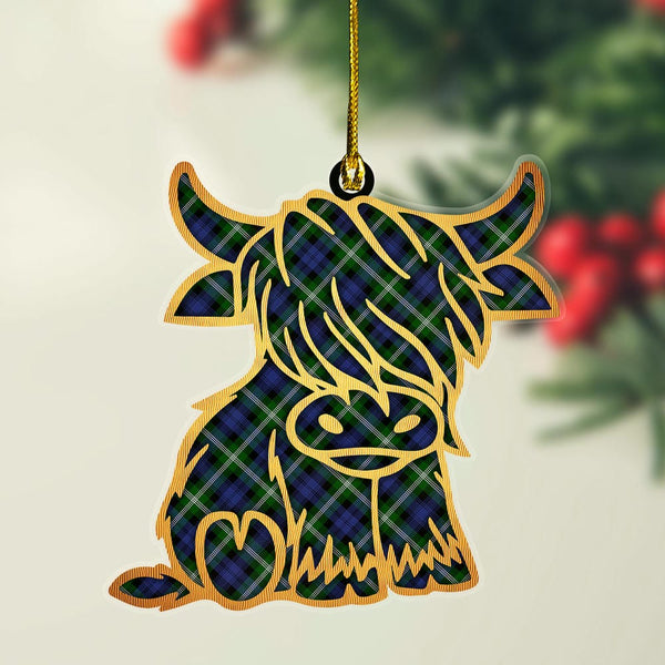 Scottish Baillie Modern Clan Tartan Highland Cow Ornament Tartan Plaid