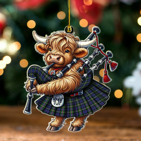 Scottish Baird Modern Clan Tartan Ornament Highland Cow Playing Bagpipes Tartan Plaid