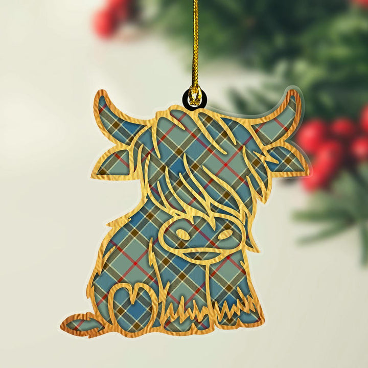 Scottish Balfour Blue Clan Tartan Highland Cow Ornament Tartan Plaid
