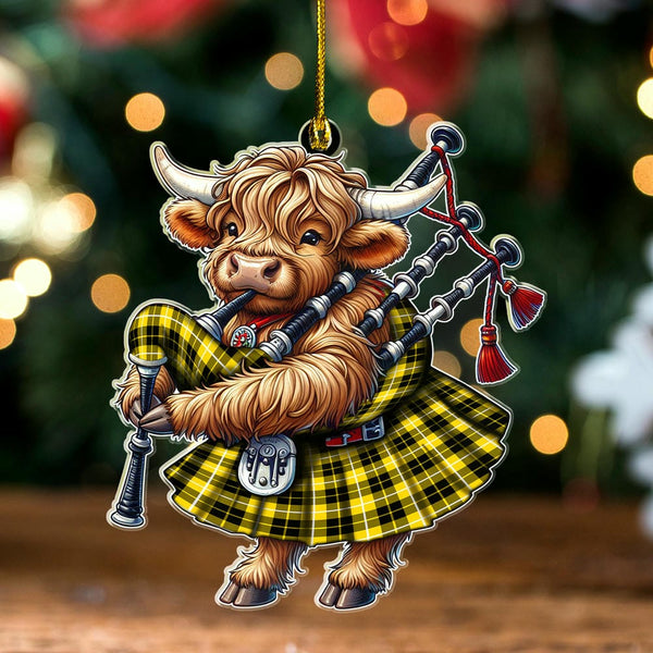 Scottish Barclay Dress Modern Clan Tartan Ornament Highland Cow Playing Bagpipes Tartan Plaid