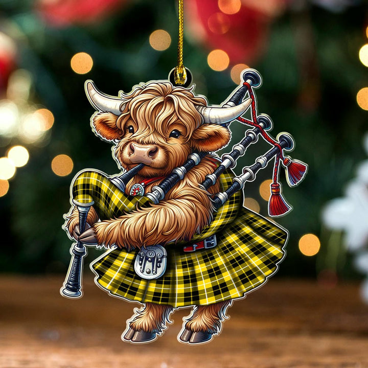 Scottish Barclay Dress Modern Clan Tartan Ornament Highland Cow Playing Bagpipes Tartan Plaid