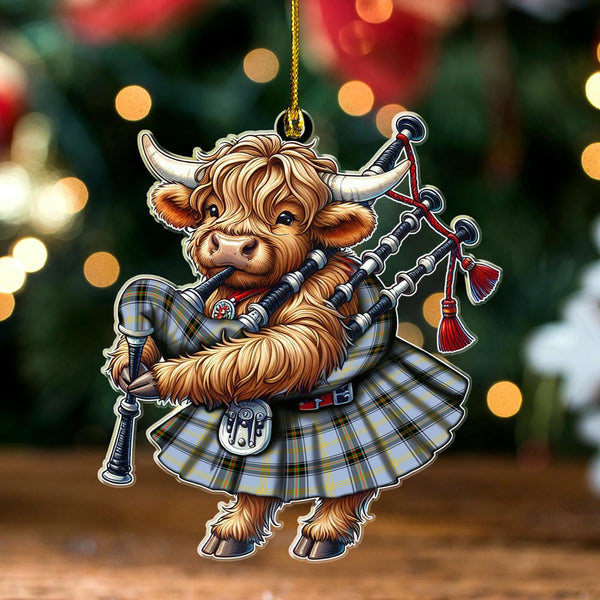 Scottish Bell of the Borders Clan Tartan Ornament Highland Cow Playing Bagpipes Tartan Plaid