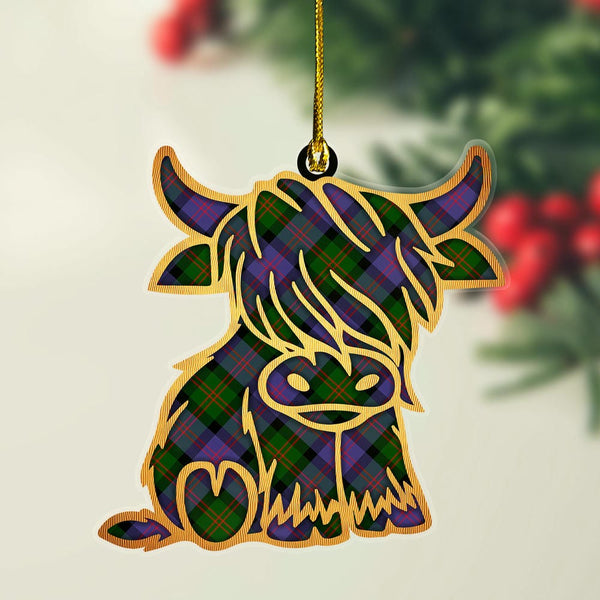 Scottish Blair Modern Clan Tartan Highland Cow Ornament Tartan Plaid
