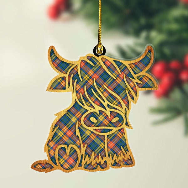 Scottish Buchanan Ancient Clan Tartan Highland Cow Ornament Tartan Plaid