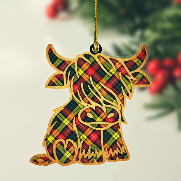 Scottish Buchanan Modern Clan Tartan Highland Cow Ornament Tartan Plaid