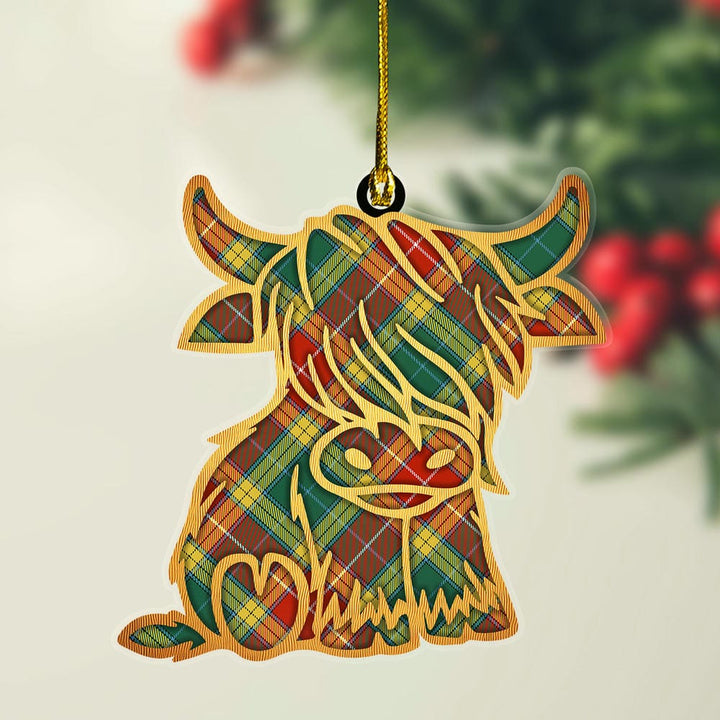 Scottish Buchanan Old Sett Clan Tartan Highland Cow Ornament Tartan Plaid