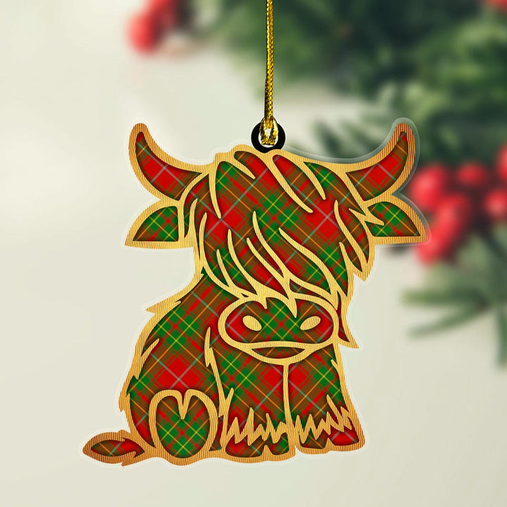 Scottish Burnett Ancient Clan Tartan Highland Cow Ornament Tartan Plaid
