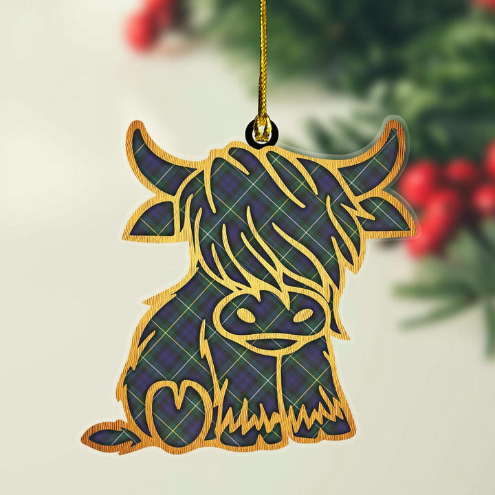 Scottish Campbell Argyll Modern Clan Tartan Highland Cow Ornament Tartan Plaid