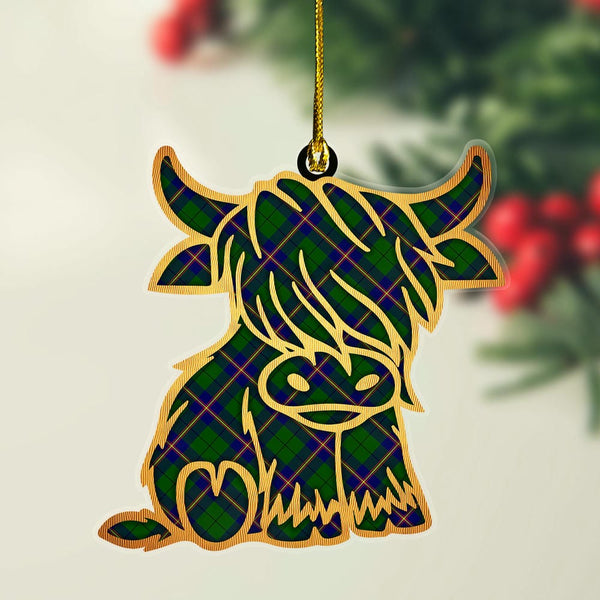 Scottish Carmichael Modern Clan Tartan Highland Cow Ornament Tartan Plaid
