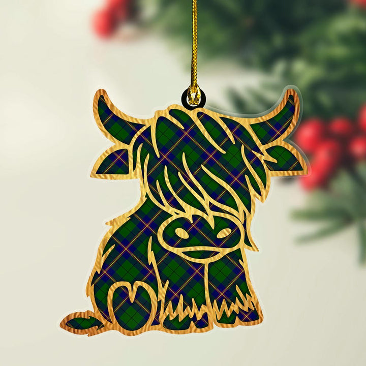 Scottish Carmichael Modern Clan Tartan Highland Cow Ornament Tartan Plaid