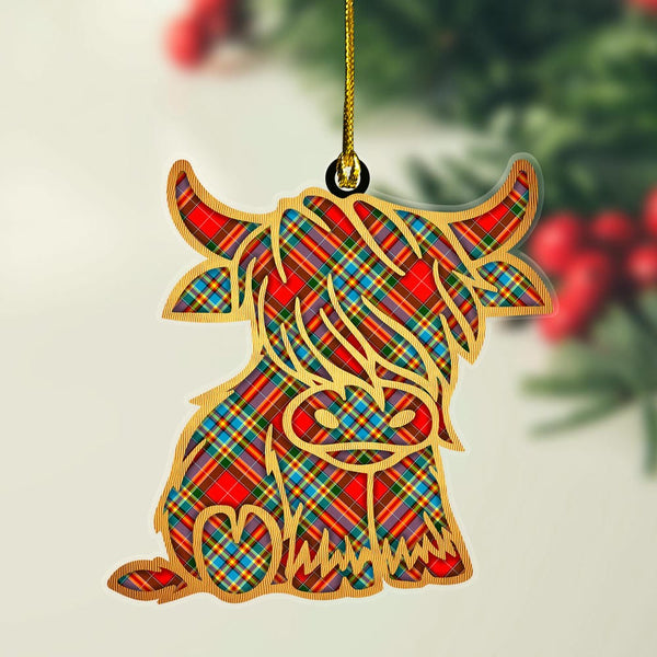 Scottish Chattan Clan Tartan Highland Cow Ornament Tartan Plaid