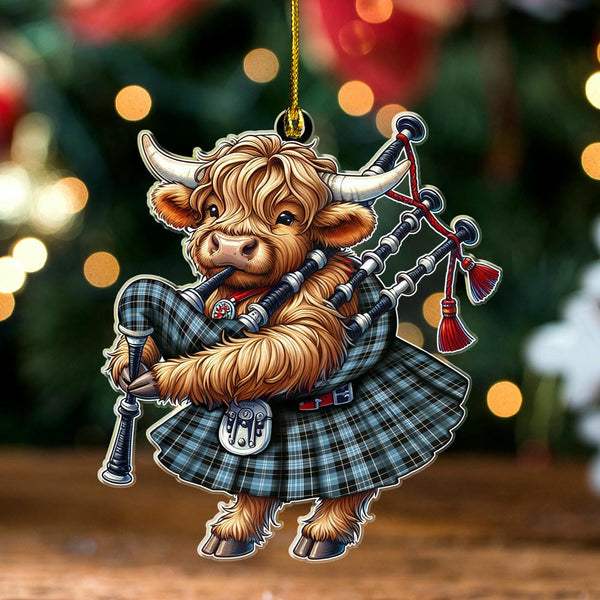 Scottish Clark Ancient Clan Tartan Ornament Highland Cow Playing Bagpipes Tartan Plaid