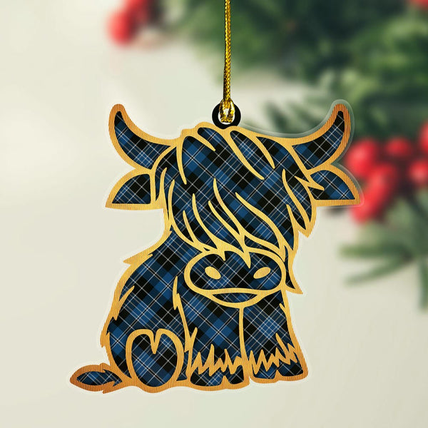 Scottish Clergy Blue Clan Tartan Highland Cow Ornament Tartan Plaid
