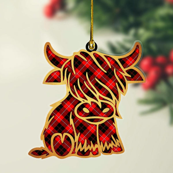 Scottish Cunningham Modern Clan Tartan Highland Cow Ornament Tartan Plaid